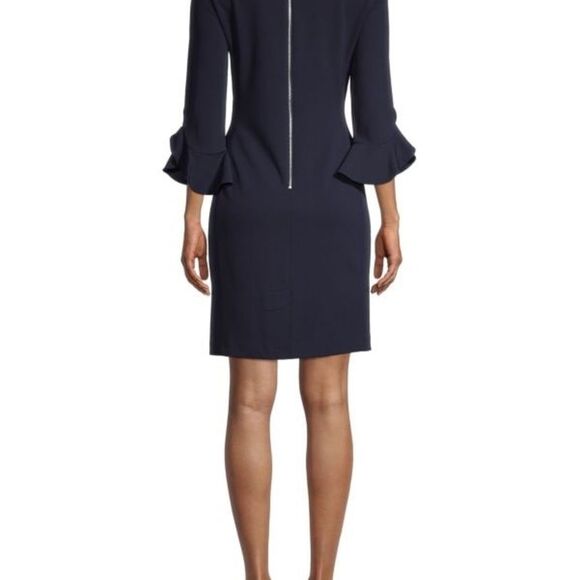 Karl Lagerfeld Navy Ruffle-Cuff Sheath Dress 12P NWT - Picture 2 of 4